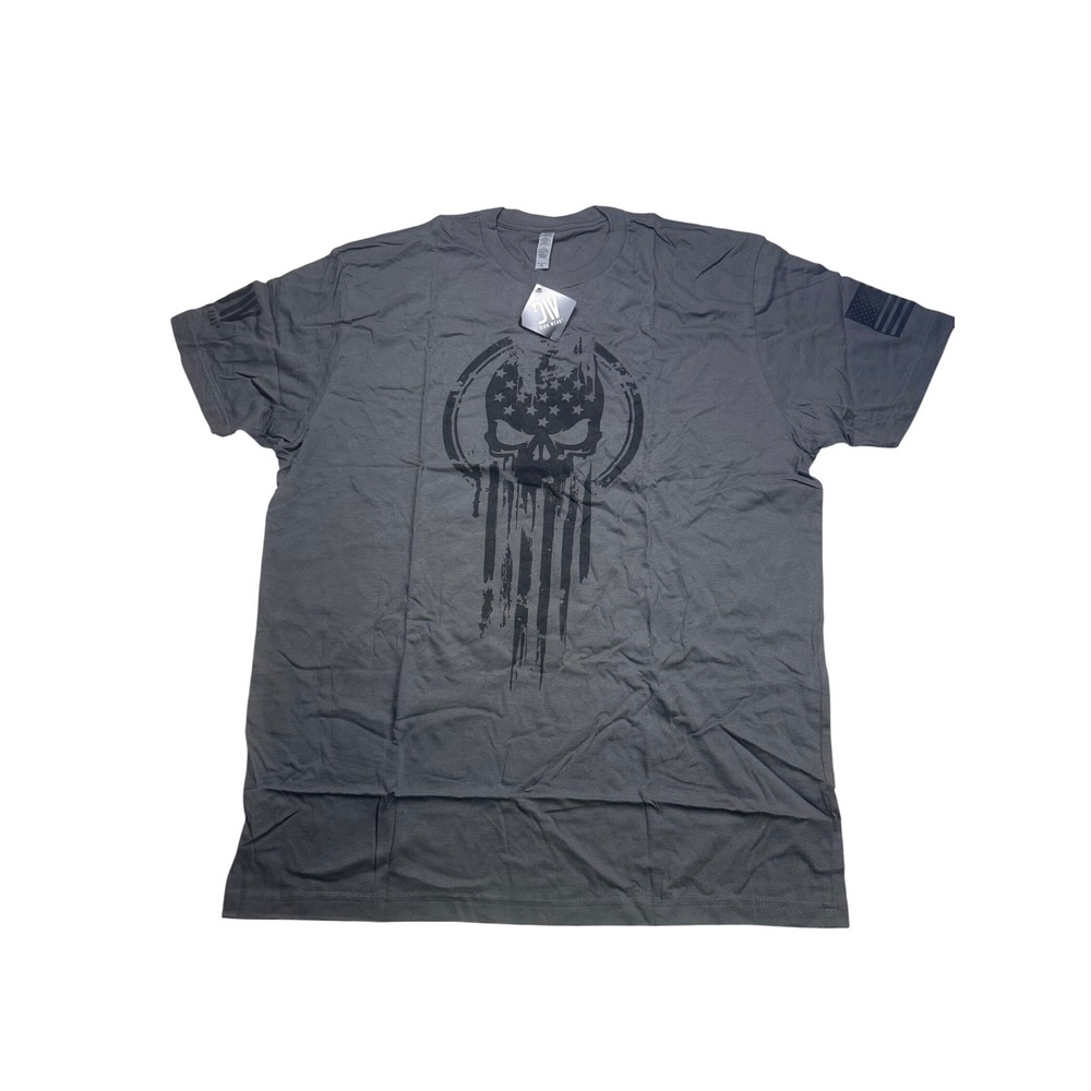 Dion Wear Mens XL Punisher Skull American Flag T Shirt Dark Gray Graphic Tee - Picture 1 of 4